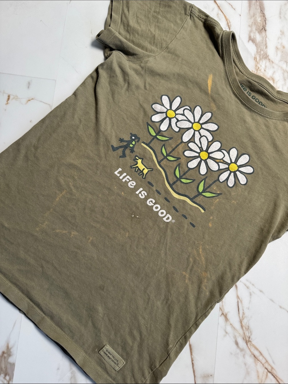Life is Good Floral Distressed Crusher T-Shirt Sz XS